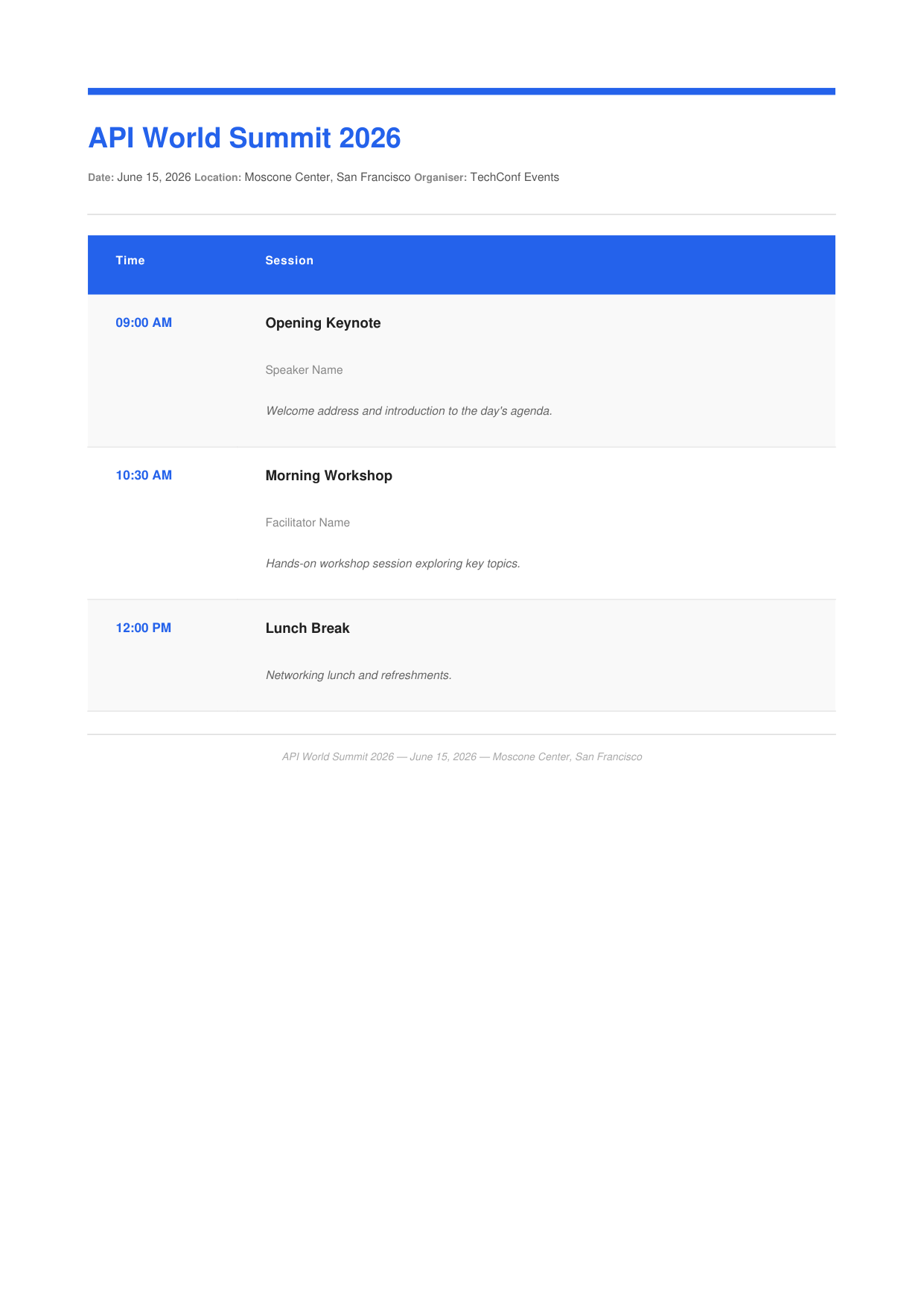 Meeting / Event Agenda preview