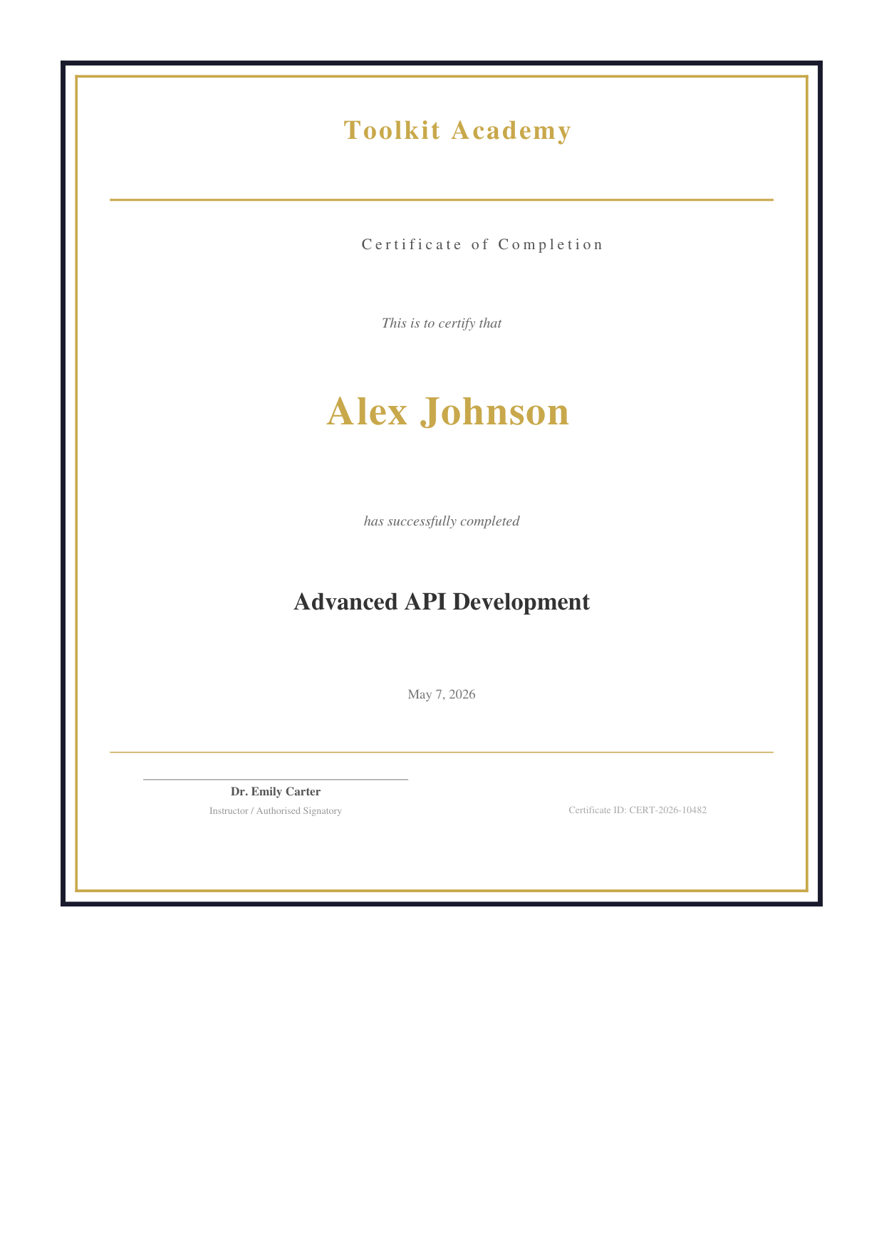 Certificate of Completion preview