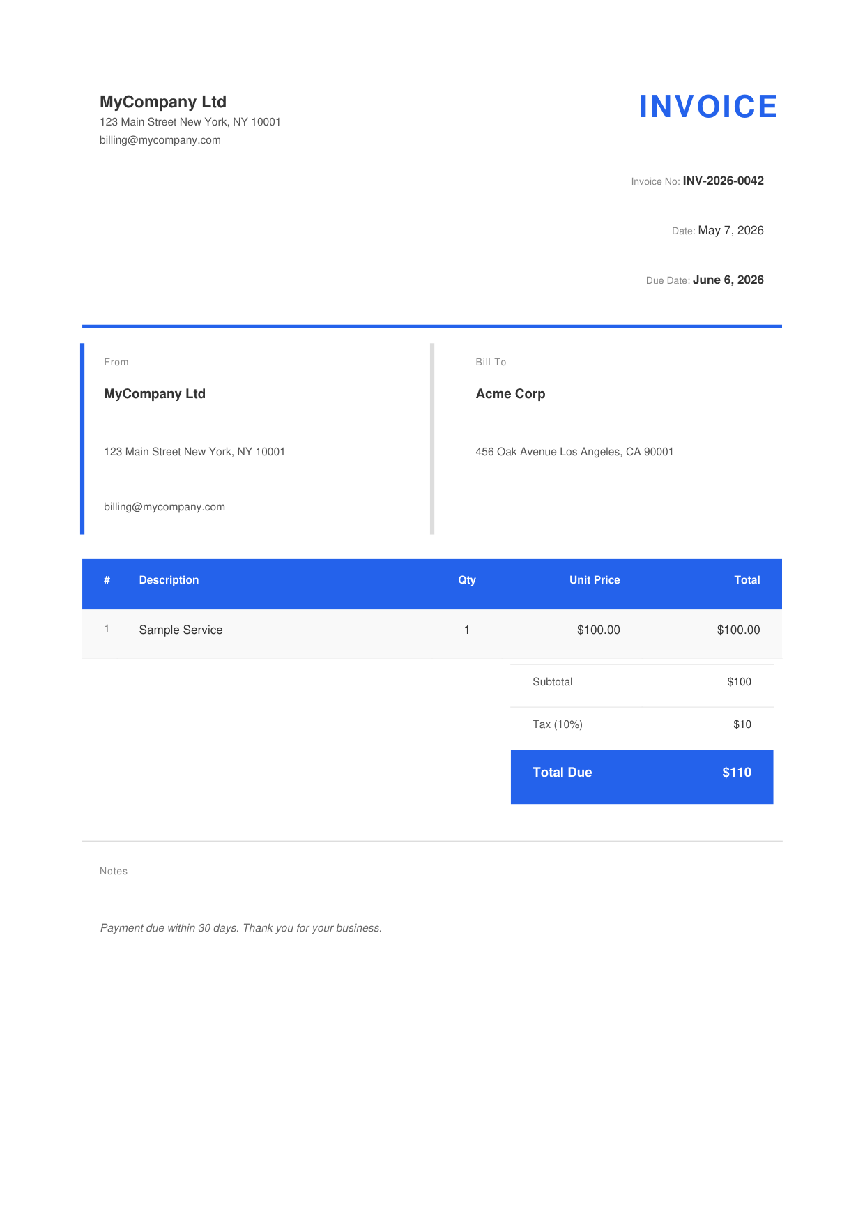 Standard Invoice preview