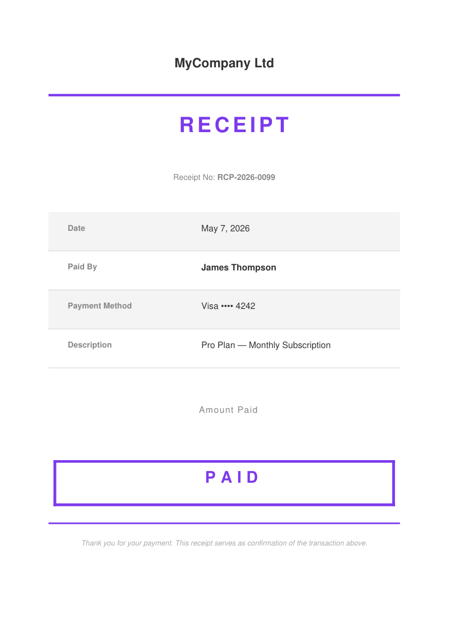 Payment Receipt preview